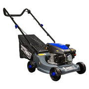 Podadora a gasolina 16" 131cc empuje manual Arranque manual, ancho de corte 390 mm altura 30–65 mm 3 posiciones  chasis pp recolector 35 L. Power Hunt RANGER131V2
