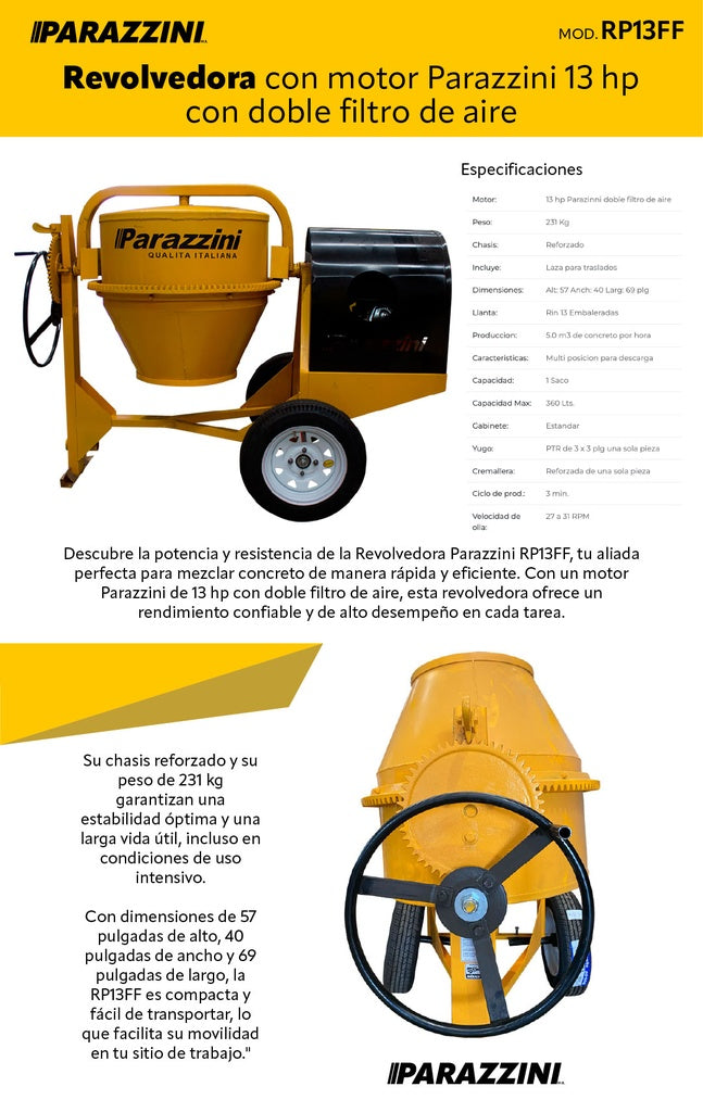 Revolvedora con motor Parazzini 13 hp con doble filtro de aire Parazzini RP13FF