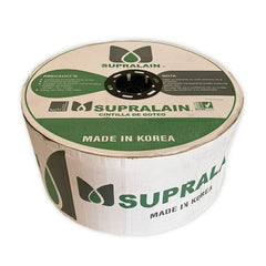 Cintilla Supralain drip tape diametro 5/8 calibre 6 mil espesor .15 mm / esp salidas 10 cm pres de trabajo 0.8 bar / flujo. 0.80 lts/hrs medida de rollo 3050 mts SL015-080-10-3050