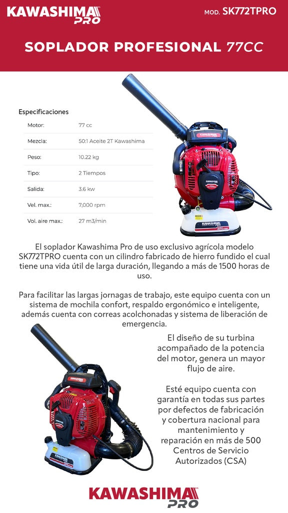 Soplador PRO 77cc Kawashima Pro SK772TPRO