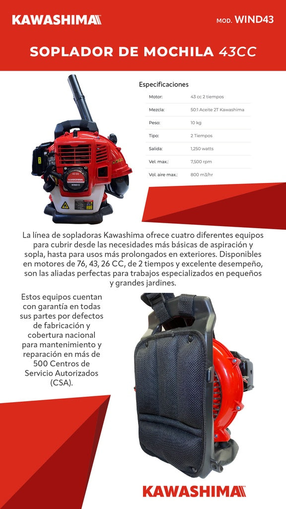 Soplador de mochila 43 cc Kawashima WIND43