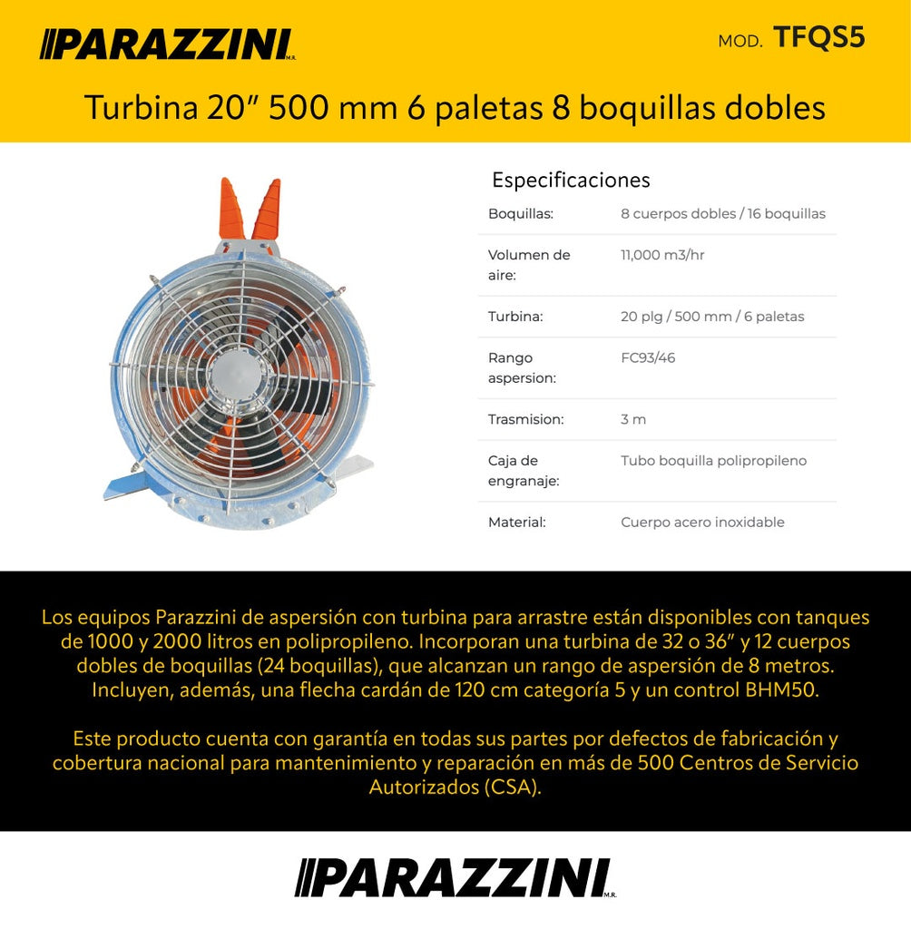 Turbina 20 pulg. 500 mm 6 paletas 8 boquillas dobles Parazzini TFQS5
