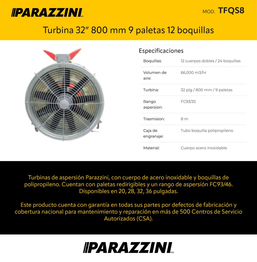 Turbina 32 pulg 800 mm 9 paletas 12 boquillas Parazzini TFQS8