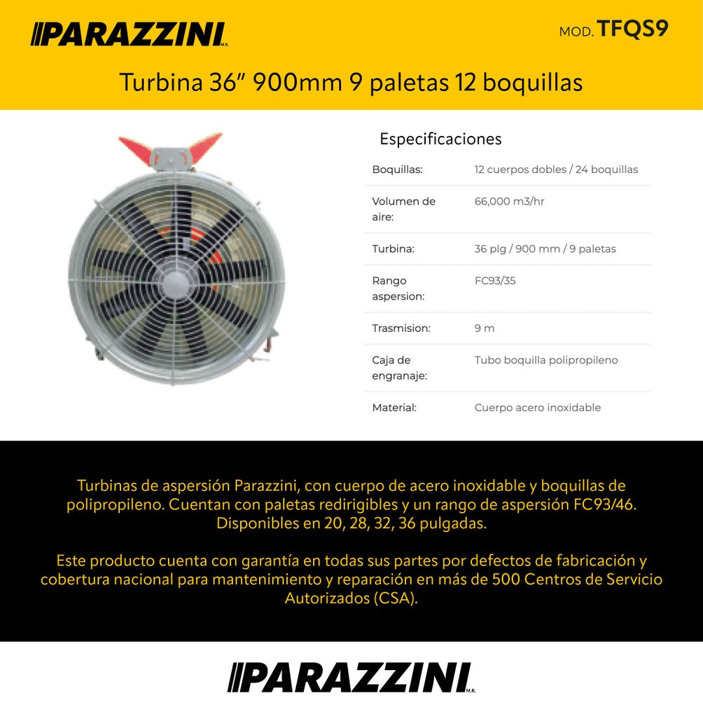 Turbina 36 pulg 900mm 9 paletas 12 boquillas Parazzini TFQS9