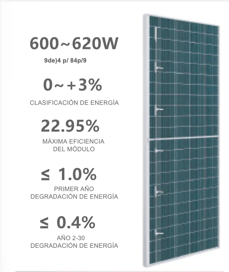 Panel Solar Monocristalino 600W Bifacial TOPCon Dual Glass  Parazzini PANELZZI600W