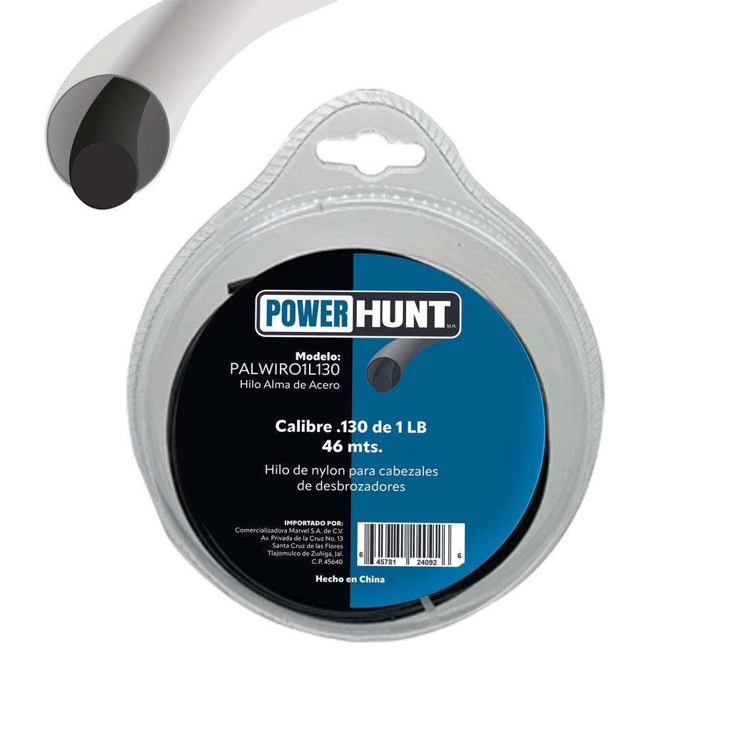 Hilo nylon 0.130pulg 3.30mm x 46mts 1lb redondo Power Hunt PALWIRO1L130
