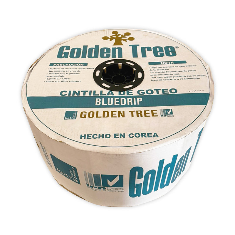 Cinta BlueDrip 5/8" calibre 6 mil (0.15 mm espesor) 1.0 lph @10 cm (0.8 bar) - rollo de 3050 m Golden Tree BL015-100-10-3050