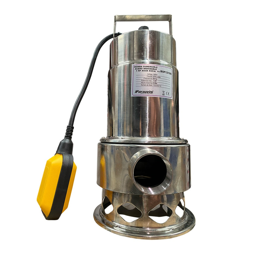 Bomba sumergible acero inoxidable 1 HP agua sucia Parazzini BSP1210S