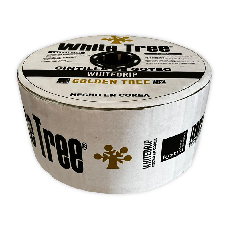 Cinta WhiteDrip 5/8" laberinto calibre 8 mil (0.20 mm espesor) 1.0 lph @20 cm (1.0 bar) - rollo de 2600 m Golden Tree WDL175-100-20-2600