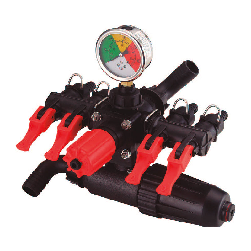 Distribuidor de 4 salidas con regulador de presion 40 bar 580 psi caudal 70-160 lts/min 13/10/8.5 mm Parazzini FPF4