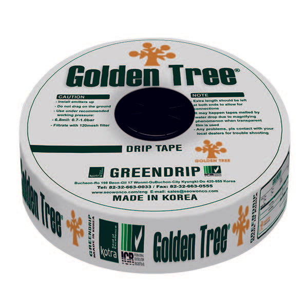 Cinta GreenDrip 5/8" calibre 6 mil (0.15 mm espesor) 1.3 lph @20 cm (1.0 bar) - rollo de 2800 m Golden Tree GR015-130-20-2800