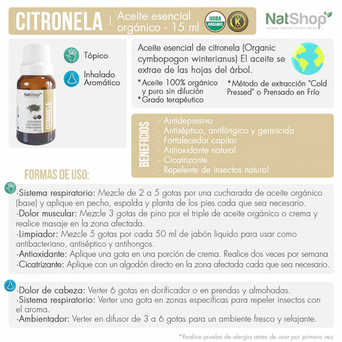 Aceite Citronela Orgánico 15ml