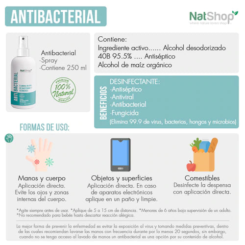Antibacterial - Alcohol Desodorizado 40B, 95.5 Antiséptico - 250ml