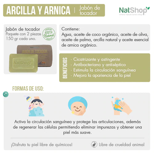 Jabón de Arcilla y Arnica -2 piezas - 300g totales