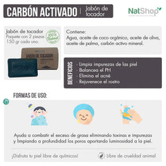 Jabón de carbón activado - 2 piezas - 300g totales