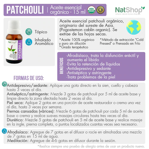 Aceite Patchouli Orgánico 15ml
