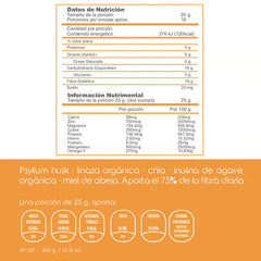 Fibra psyllium y Omega 3 vegetal - sabor naranja orgánica - 400g