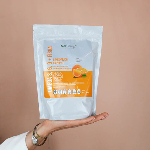 Fibra psyllium y Omega 3 vegetal - sabor naranja - 400g